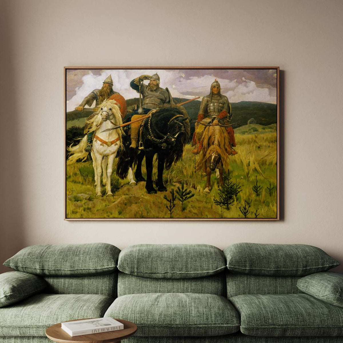 Viktor Vasnetsov – Heroes Warriors Bogatyrs – Epic Russian Knights, Folklore Oil Painting, Mythological Print
