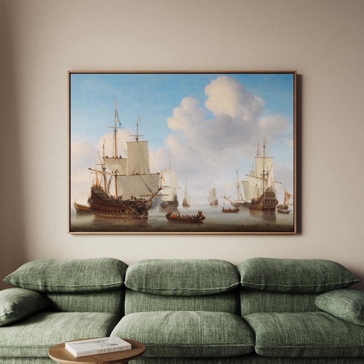 Willem van de Velde – Dutch Ships in a Calm – Marine Oil Painting, 17th Century Seascape Print