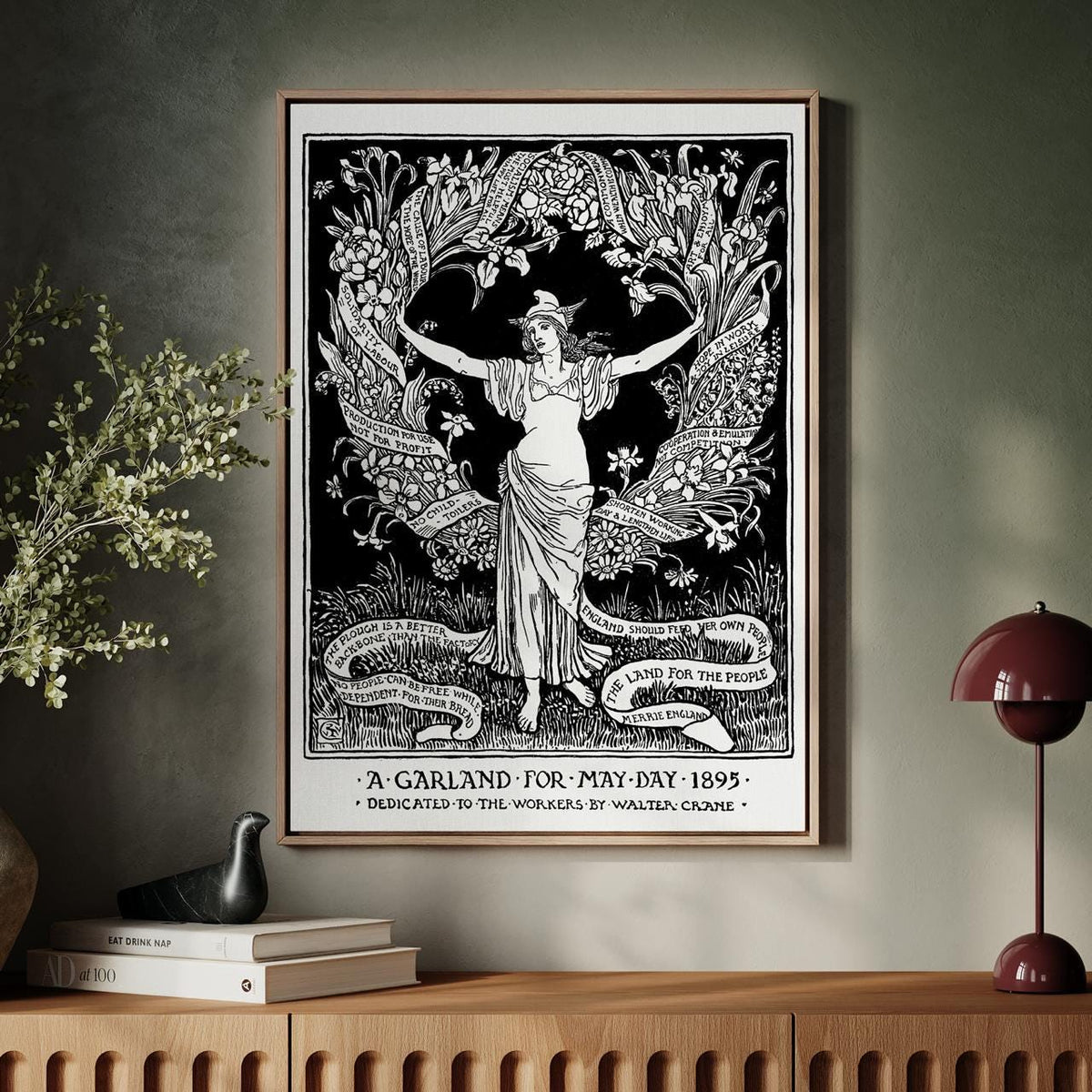 Walter Crane – A Garland for May Day – Art Nouveau Floral Banner, Socialist May Day Poster Canvas