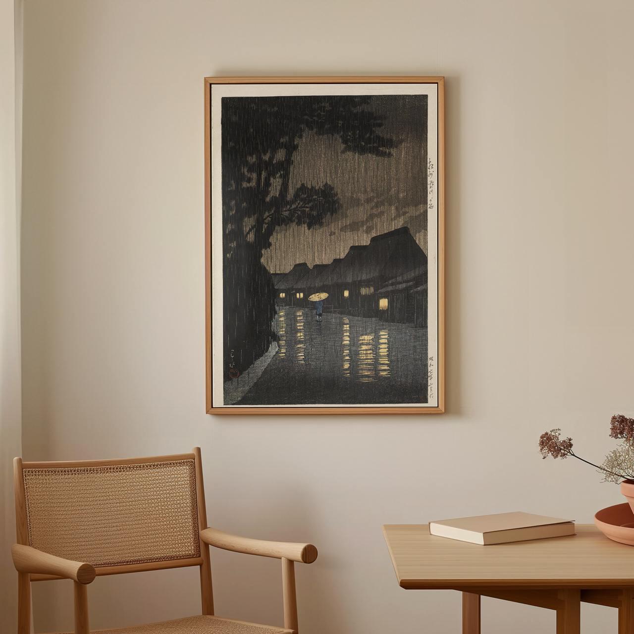 Kawase Hasui - Rain At Maekawa Soshu - Landscape Poster, Vintage Style Decor, Japandi Print, Canvas Wall Art for Living 