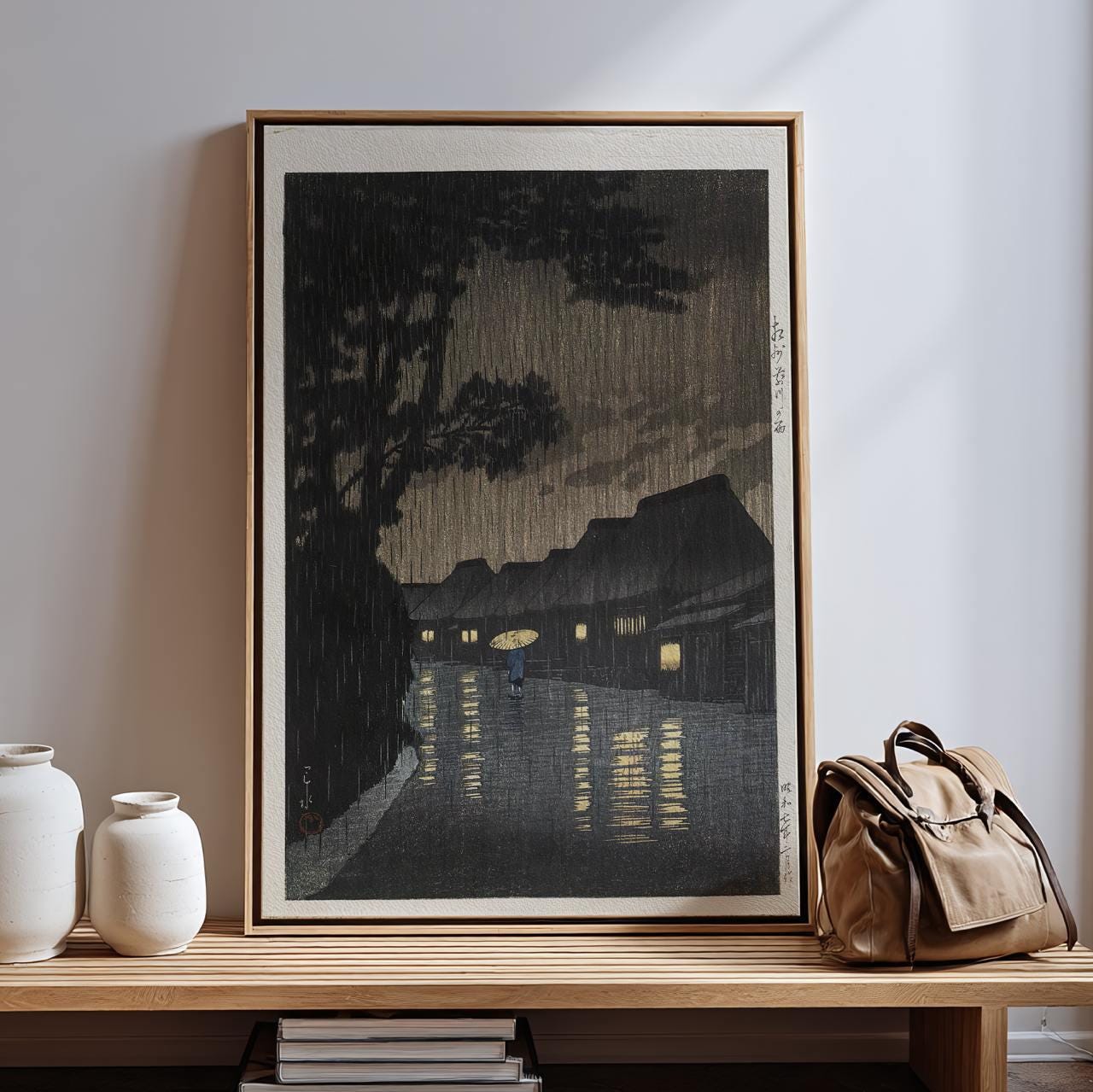 Kawase Hasui - Rain At Maekawa Soshu - Landscape Poster, Vintage Style Decor, Japandi Print, Canvas Wall Art for Living 