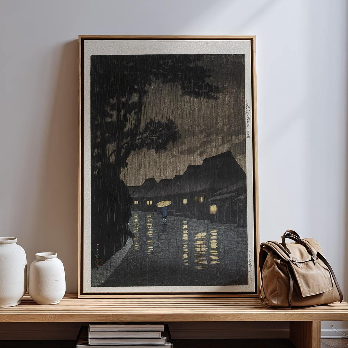Kawase Hasui - Rain At Maekawa Soshu - Landscape Poster, Vintage Style Decor, Japandi Print, Canvas Wall Art for Living 