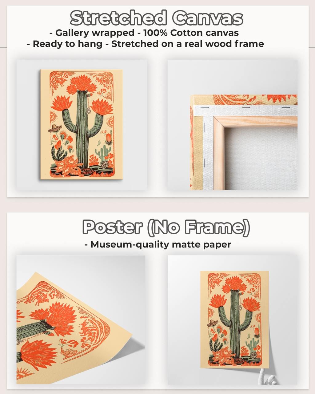 Latin Art Vintage Mexican Poster, Mexican Wall Art, Cultural Art Print, Mexico Gift Decor With Cactus Theme