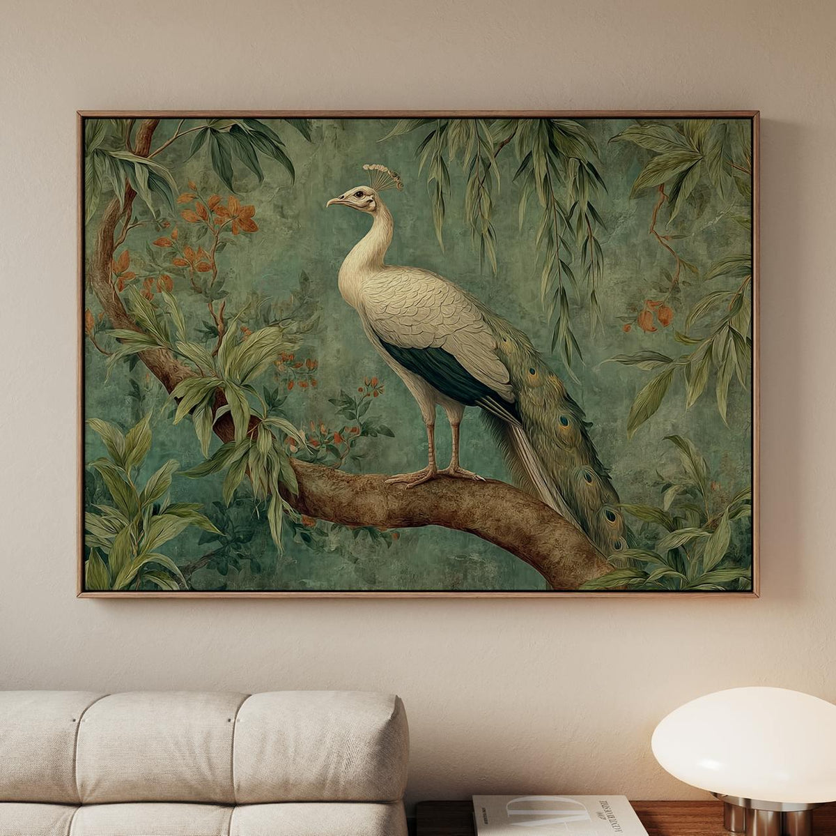 Extra Large Vintage Floral Wall Hanging Framed Canvas Print, Floral Wall Art Tapestry Decor Living Room, Wide Wall Art G