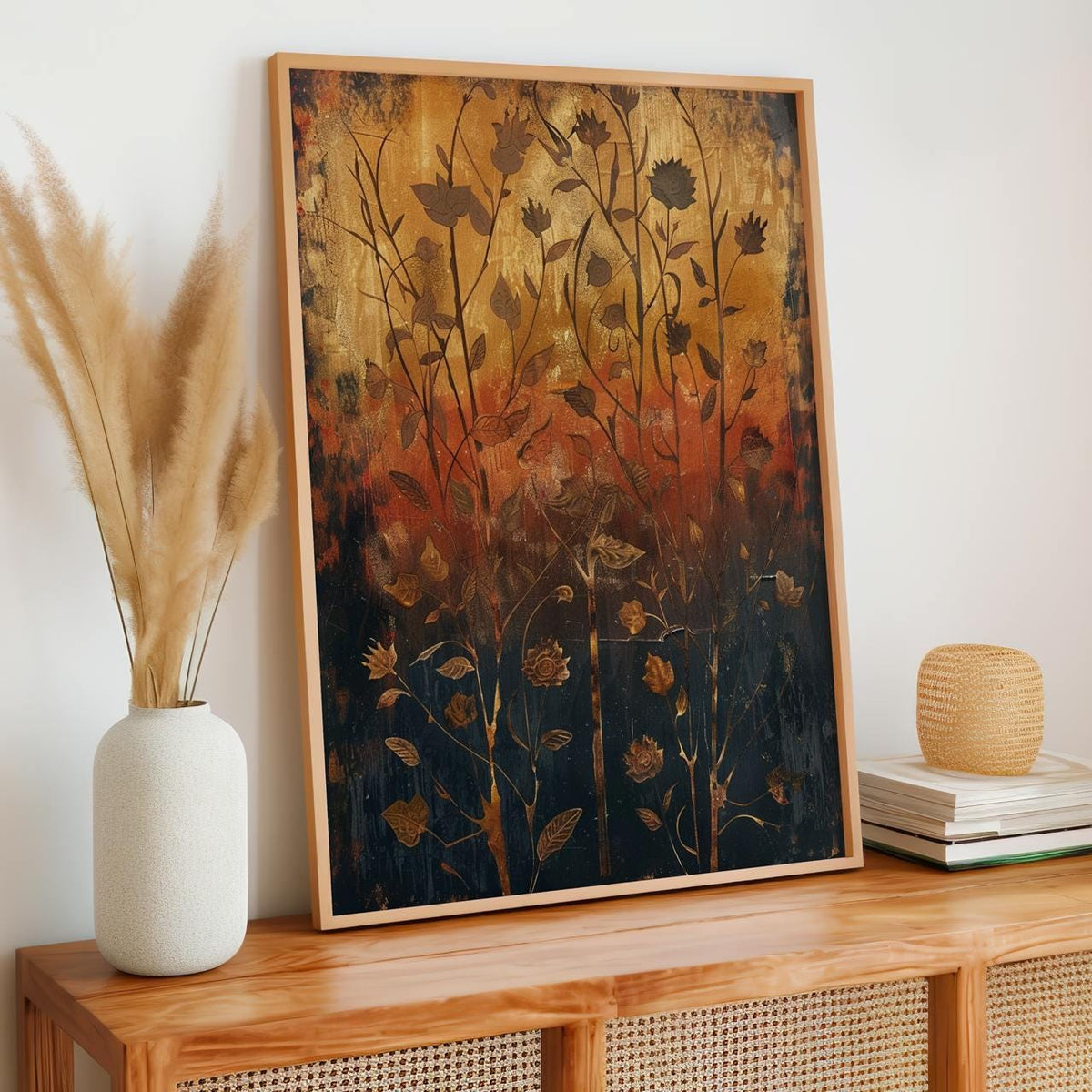Folk Art Flower Poster Framed Vintage Rose Emile Bernard Wall Art, Decorative Garden Artwork Print, Botanical Romantic H