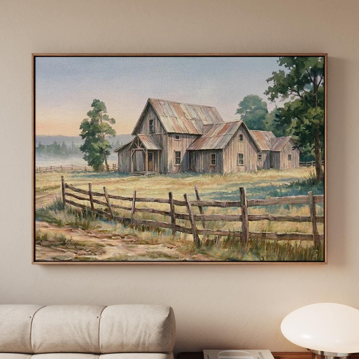 Vintage Old Barn Canvas Large Farmhouse Wall Art Print, Rustic Wood Background Painting Decor, Farmhouse Decor Earth Ton