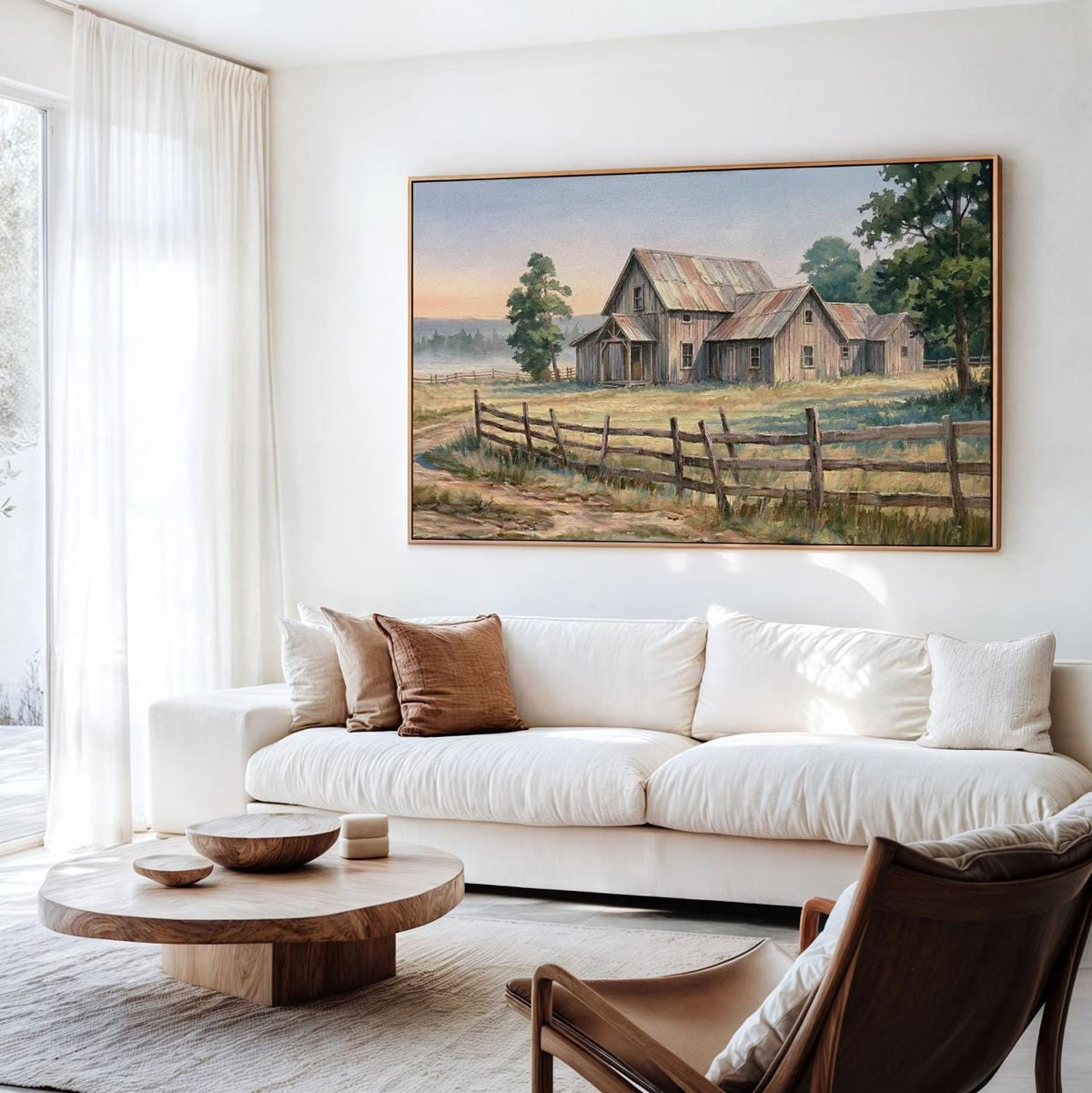 Vintage Old Barn Canvas Large Farmhouse Wall Art Print, Rustic Wood Background Painting Decor, Farmhouse Decor Earth Ton