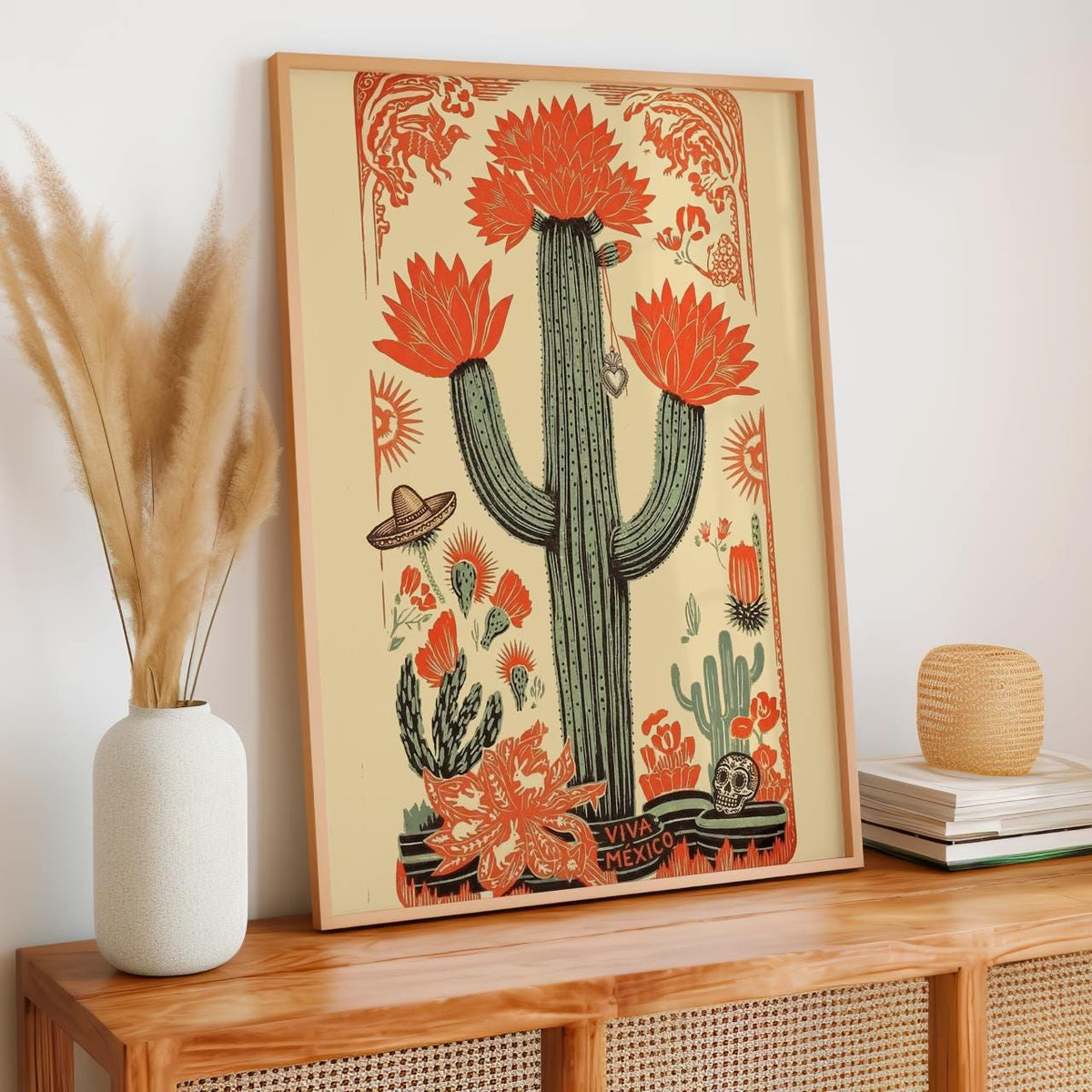 Latin Art Vintage Mexican Poster, Mexican Wall Art, Cultural Art Print, Mexico Gift Decor With Cactus Theme