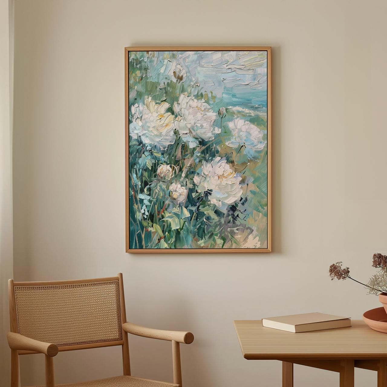 Framed Cotton Canvas Vintage Floral Art, Botanical Still Life Wall Decor, Modern Living Room Large Art Print, ART170