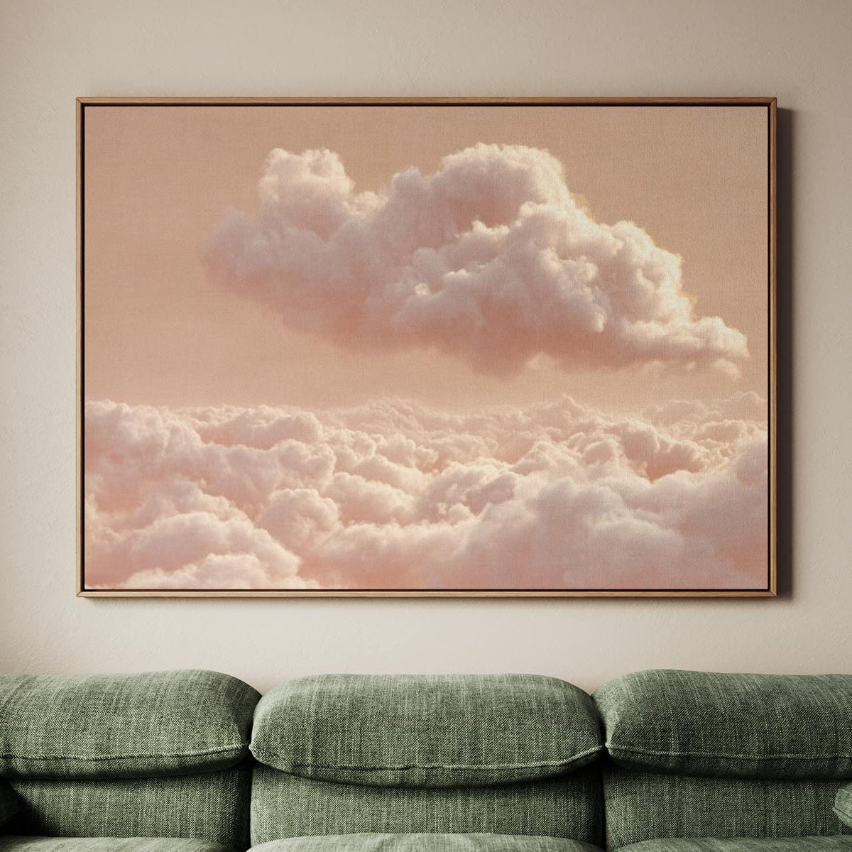 Framed Neutral Beige Pink Clouds Wall Art, Large Minimalist Landscape Canvas Print, Abstract Zen Decor For Living Room B