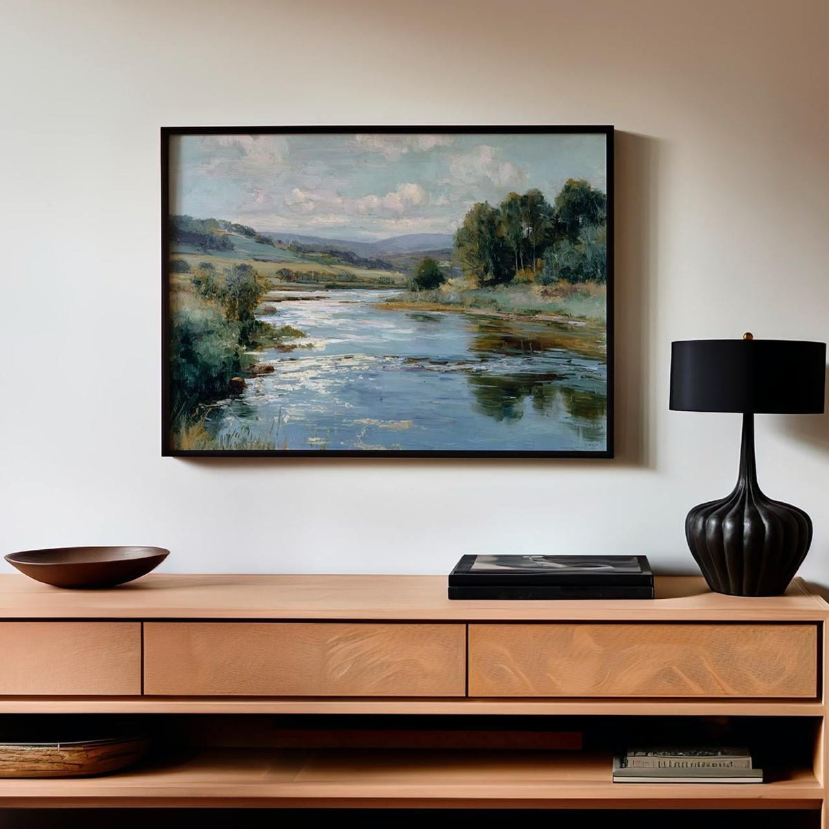 Large Framed Vintage Landscape Wall Art, Oil Painting Print On Canvas, Nature Decor For Living Room Art171