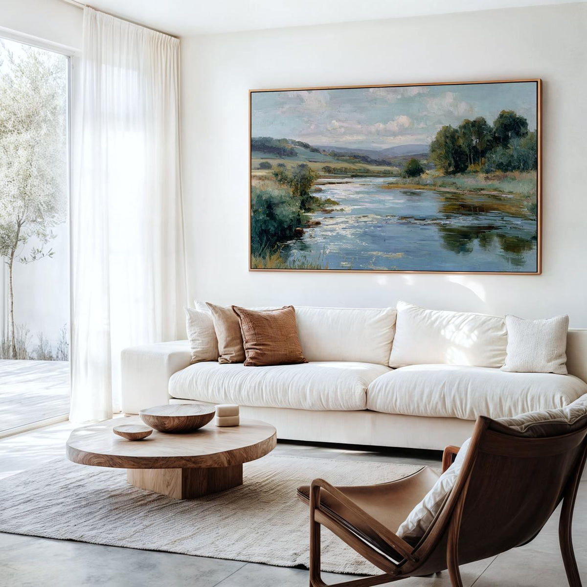 Large Framed Vintage Landscape Wall Art, Oil Painting Print On Canvas, Nature Decor For Living Room Art171