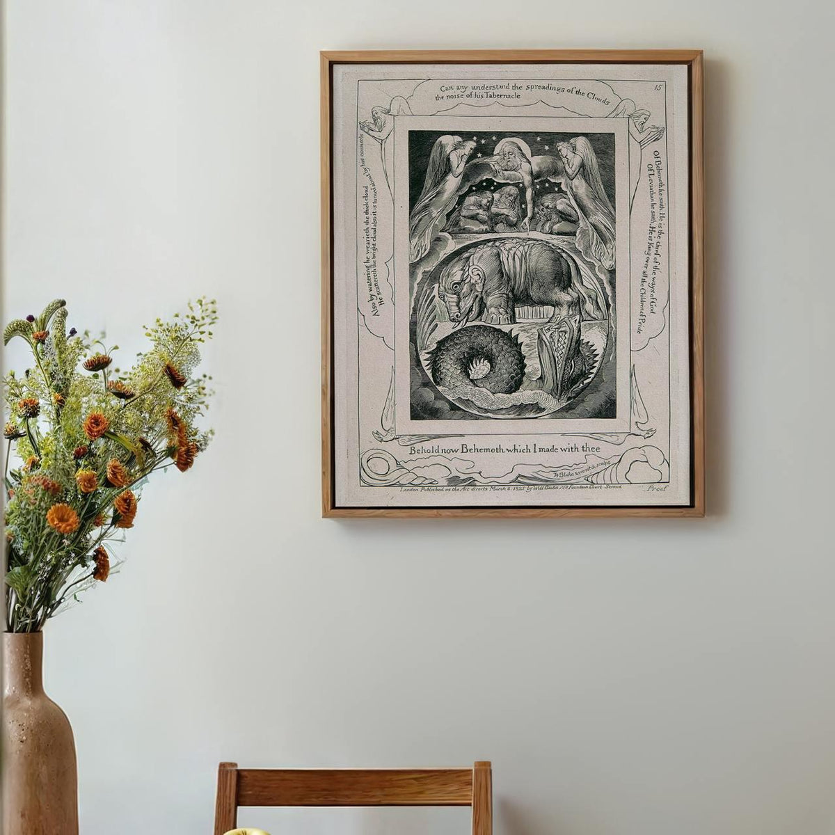 William Blake, Behemoth and Leviathan - Mythological Print, Biblical Wall Art, Romantic Era Decor, Living Room Art, Canv
