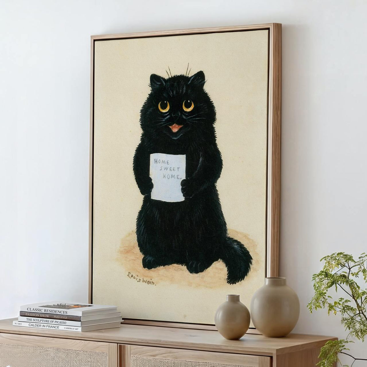 Louis Wain, Cats Home Sweet - Whimsical Cat Art, Folk Wall Decor, Vintage Print, Living Room Artwork, Canvas Wall Art