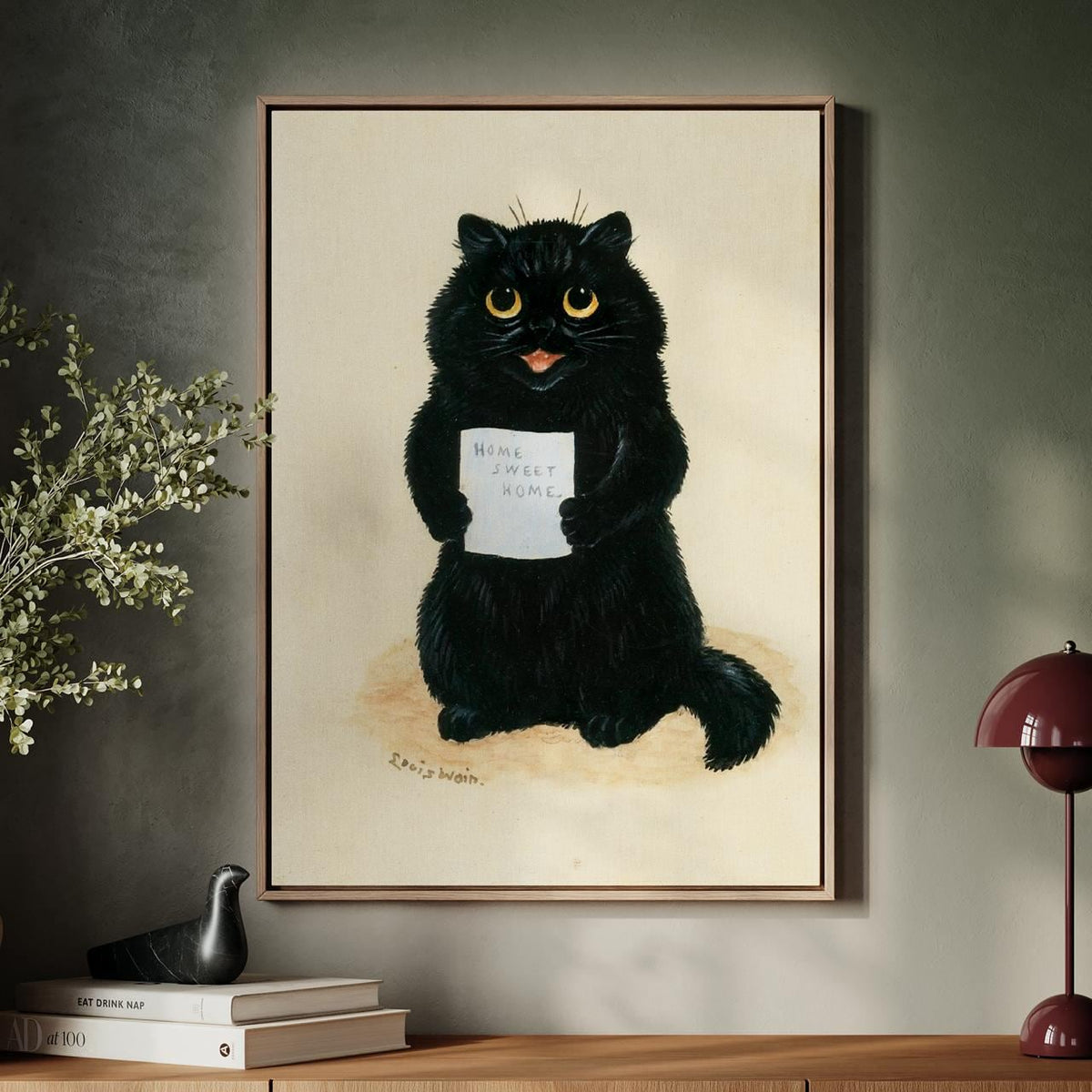 Louis Wain, Cats Home Sweet - Whimsical Cat Art, Folk Wall Decor, Vintage Print, Living Room Artwork, Canvas Wall Art