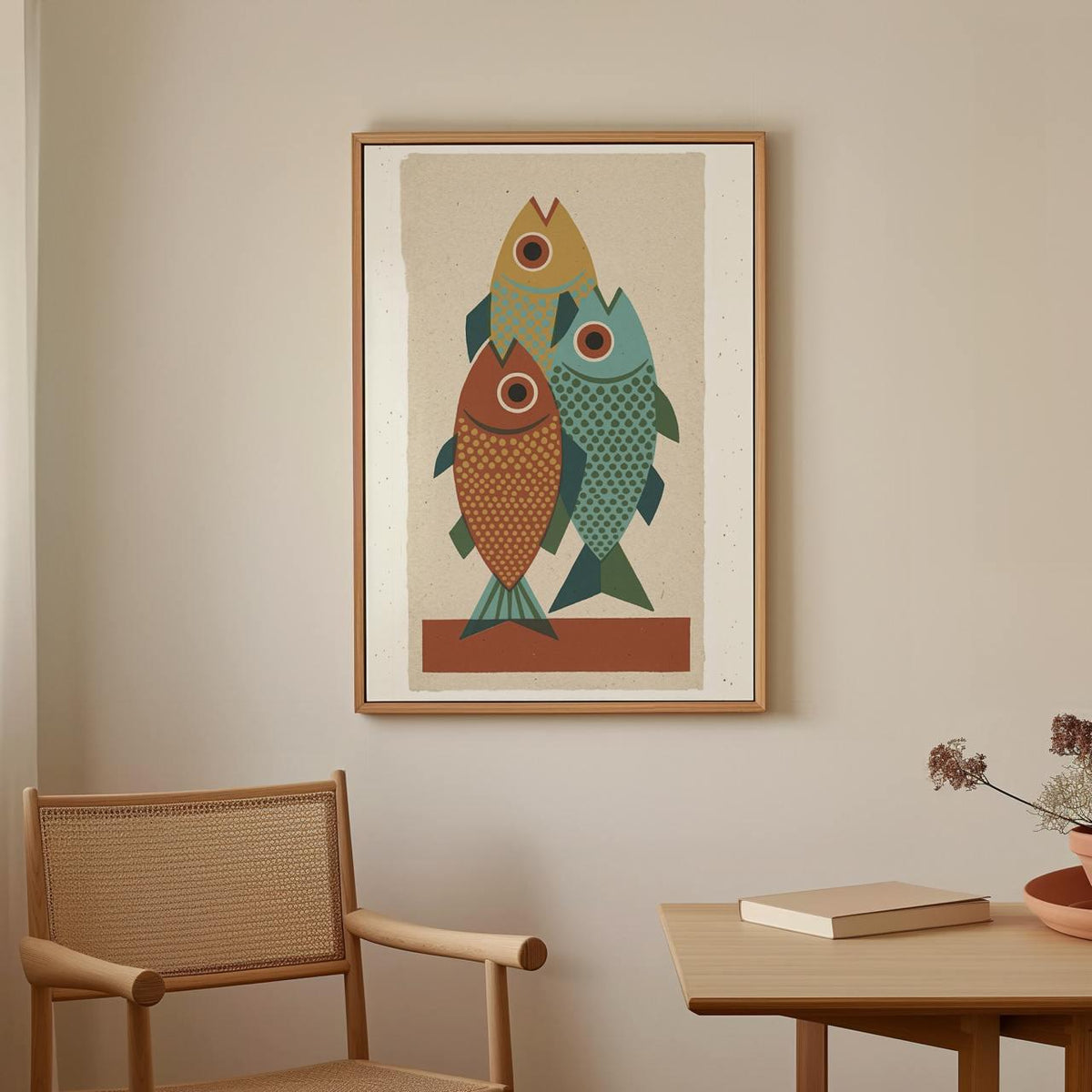 Mid-Century Fish Art Print, Retro Blue Fish Poster, Minimalist Animal Illustration, Vintage Wall Decor, Modern Graphic A