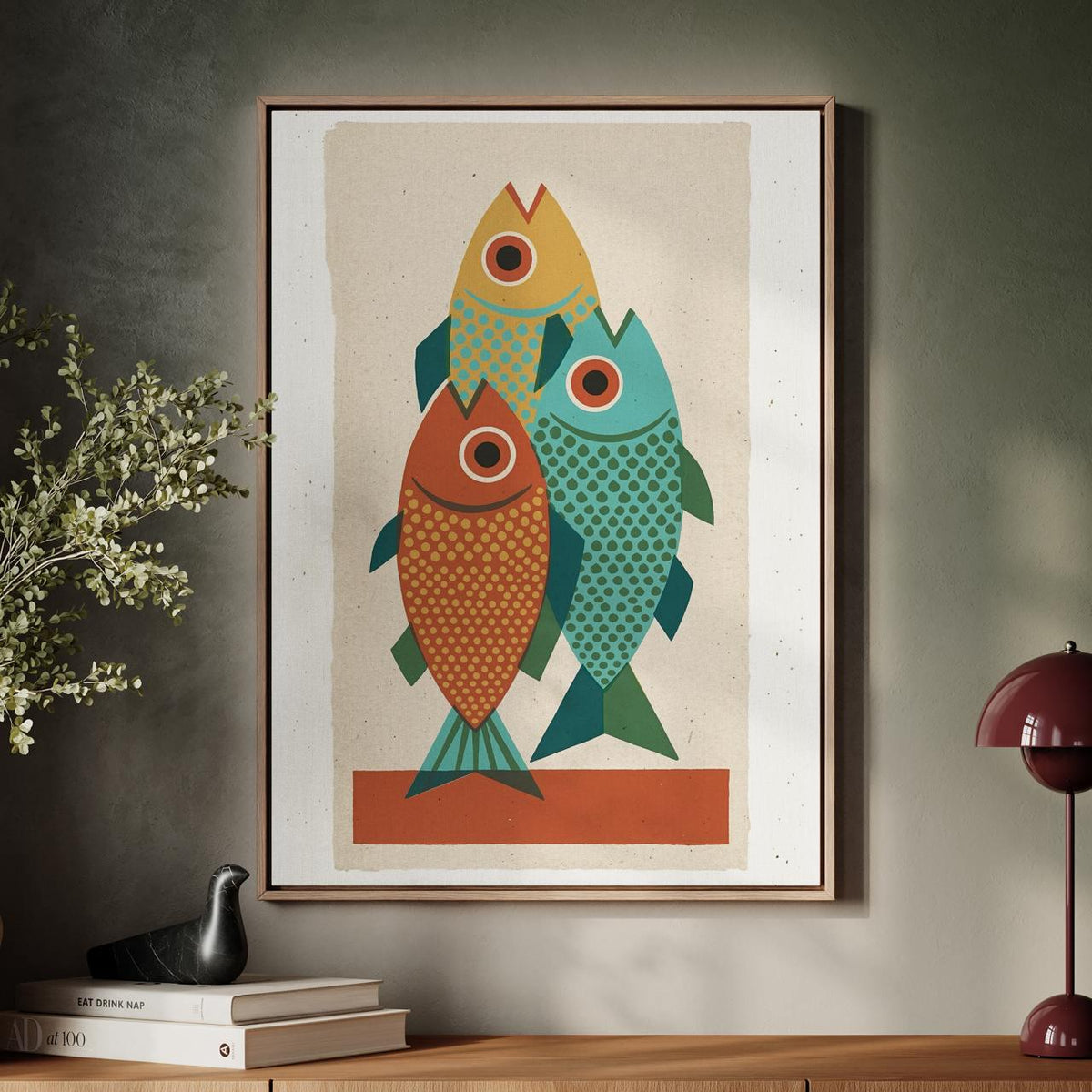 Mid-Century Fish Art Print, Retro Blue Fish Poster, Minimalist Animal Illustration, Vintage Wall Decor, Modern Graphic A