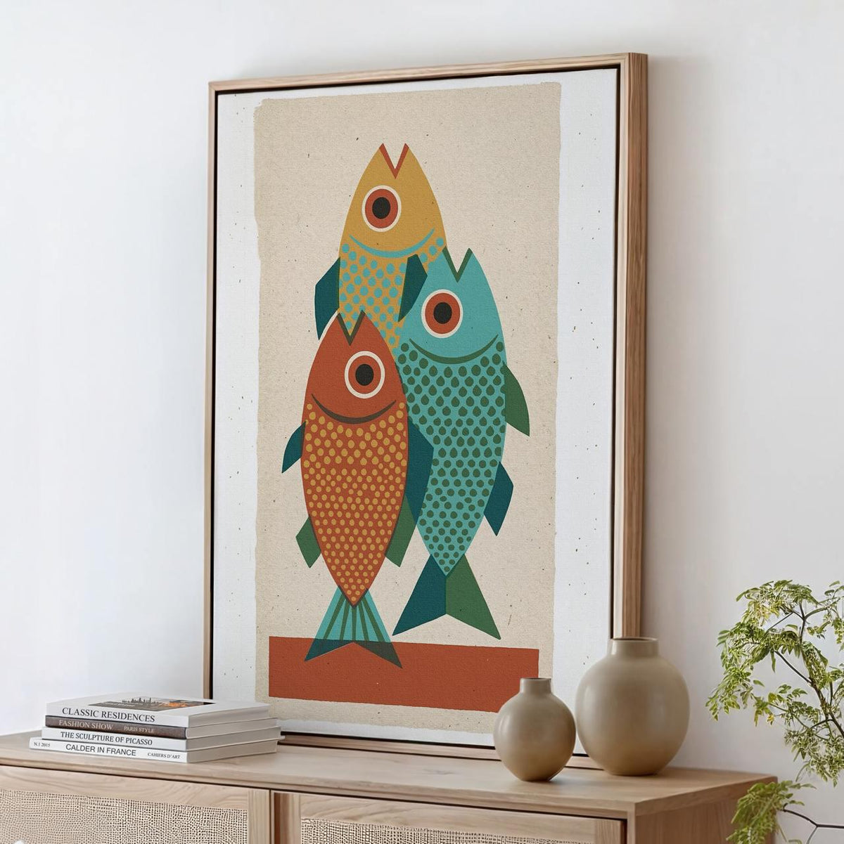 Mid-Century Fish Art Print, Retro Blue Fish Poster, Minimalist Animal Illustration, Vintage Wall Decor, Modern Graphic A