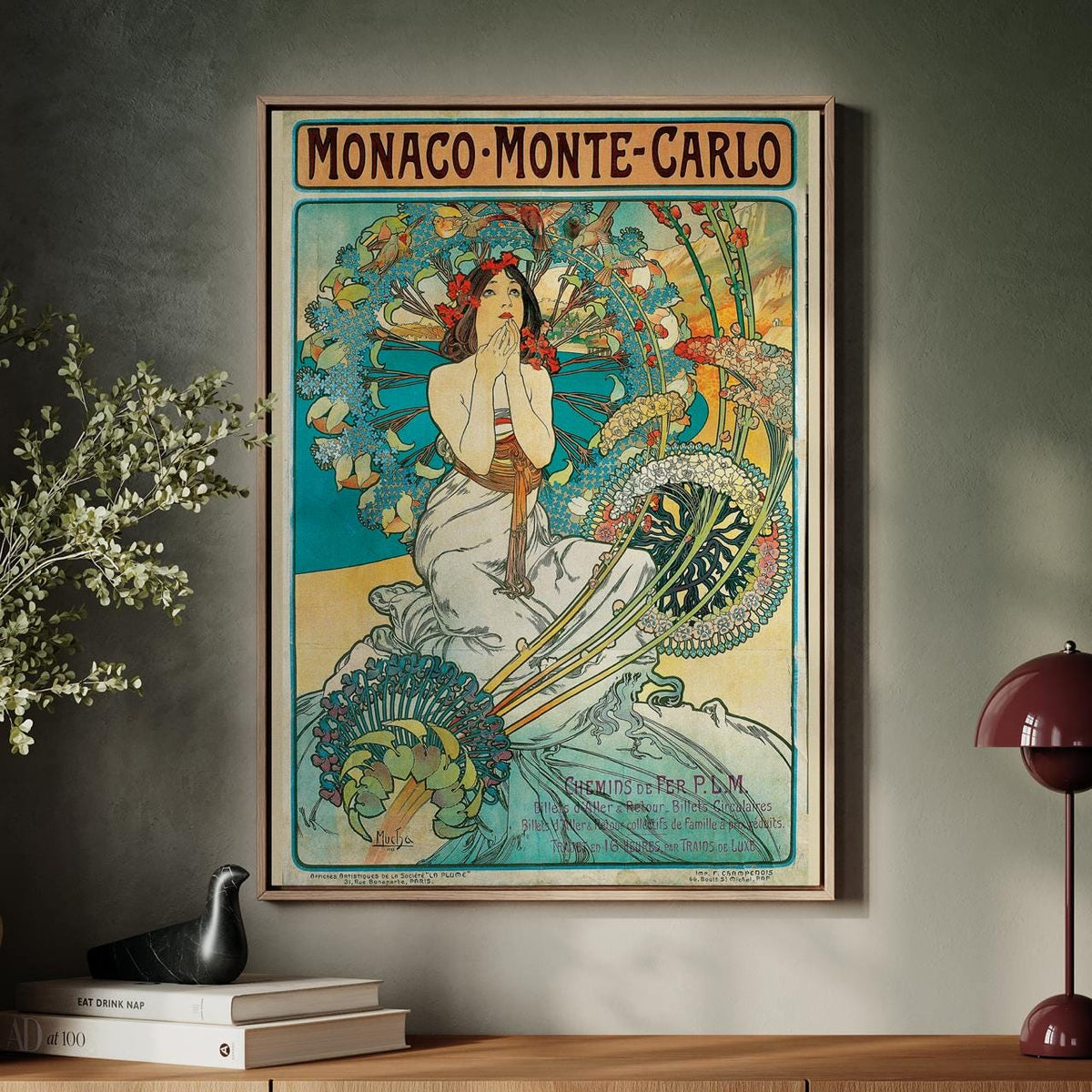 Alphonse Mucha, Monaco Monte Carlo 1897 - Art Nouveau Poster, Floral Wall Art, Vintage Decor for Living Room, Canvas Wal