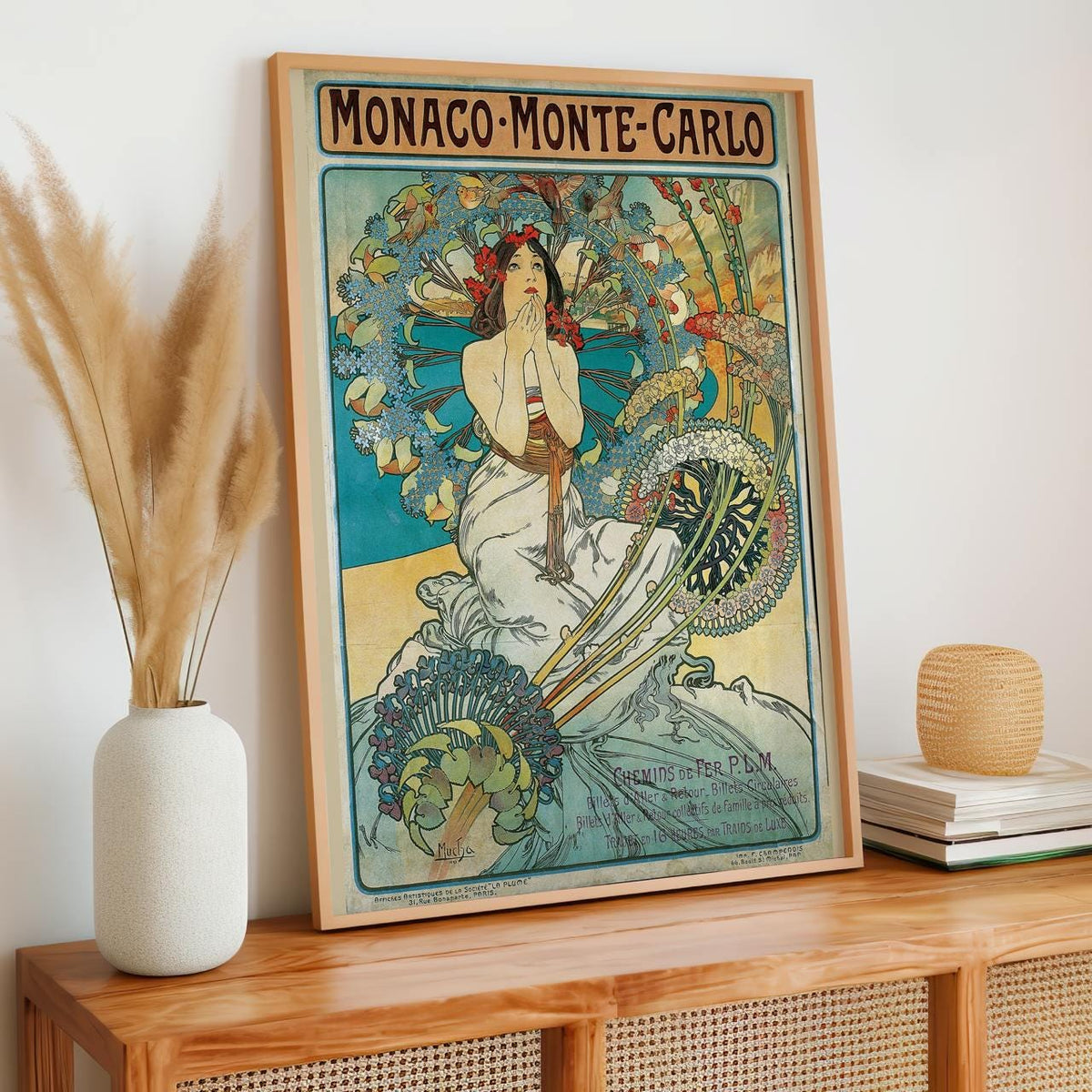 Alphonse Mucha, Monaco Monte Carlo 1897 - Art Nouveau Poster, Floral Wall Art, Vintage Decor for Living Room, Canvas Wal