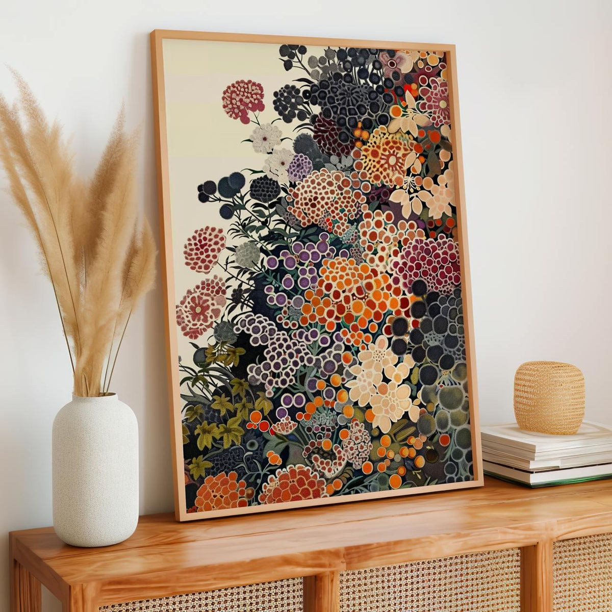 Yayoi Kusama Inspired Wildflower Poster, Abstract Botanical Floral Print, Unframed Japandi Wall Decor For Modern Living 