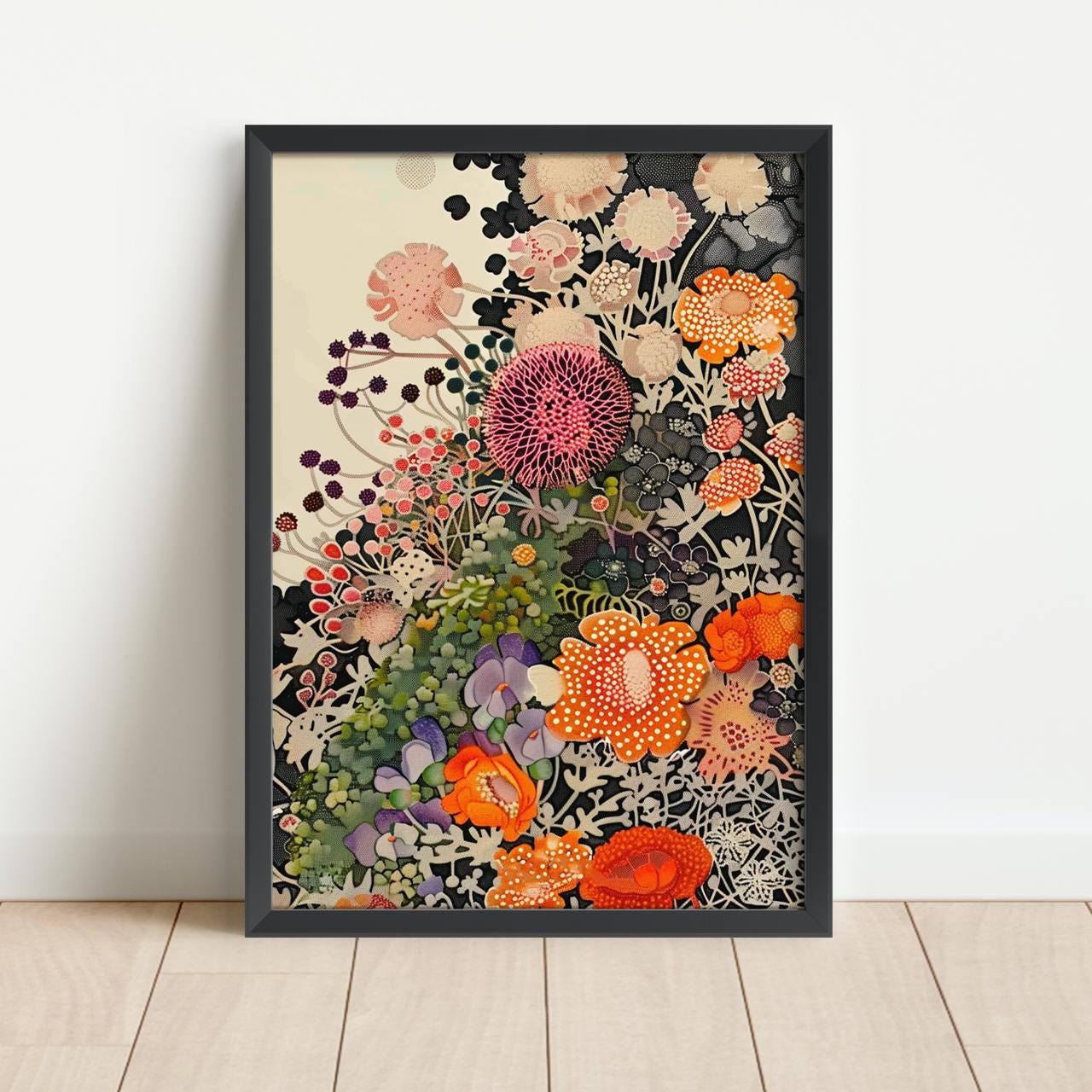 Botanical Floral Wall Art Unframed, Dotted Wildflower Poster, Yayoi Kusama Inspired Japandi Decor For Living Room