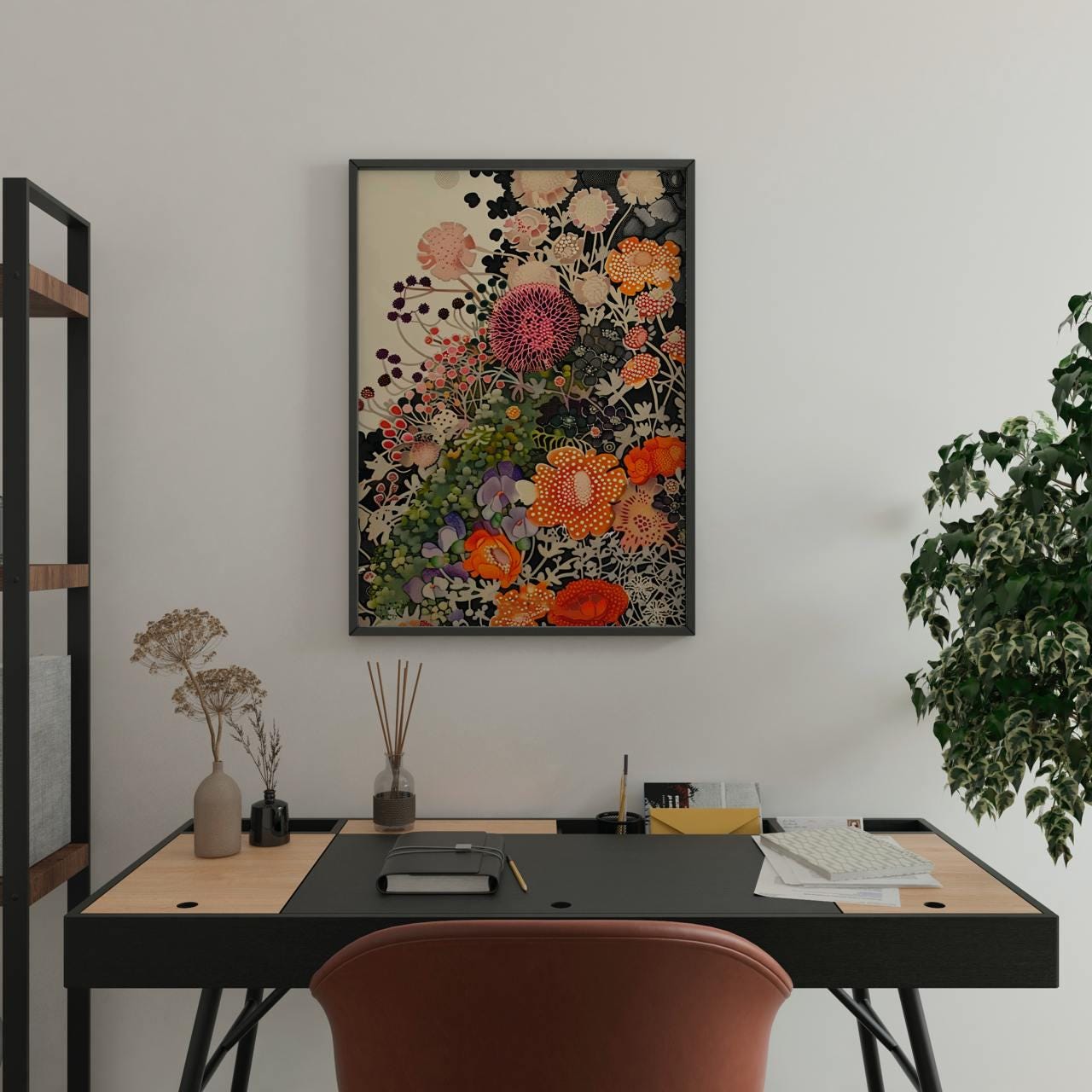 Botanical Floral Wall Art Unframed, Dotted Wildflower Poster, Yayoi Kusama Inspired Japandi Decor For Living Room