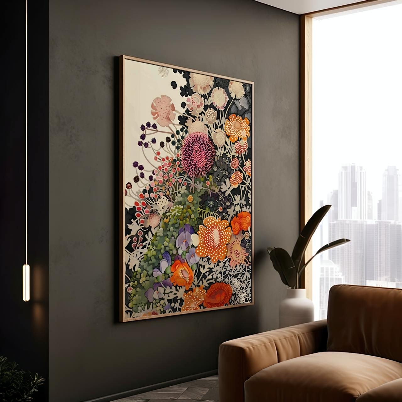 Botanical Floral Wall Art Unframed, Dotted Wildflower Poster, Yayoi Kusama Inspired Japandi Decor For Living Room