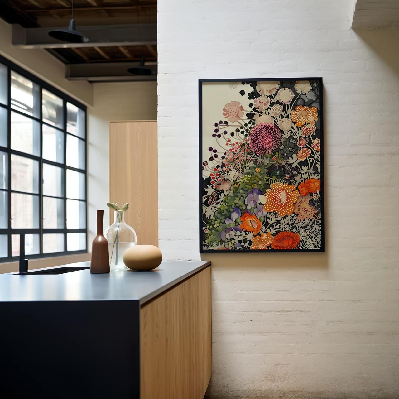Botanical Floral Wall Art Unframed, Dotted Wildflower Poster, Yayoi Kusama Inspired Japandi Decor For Living Room
