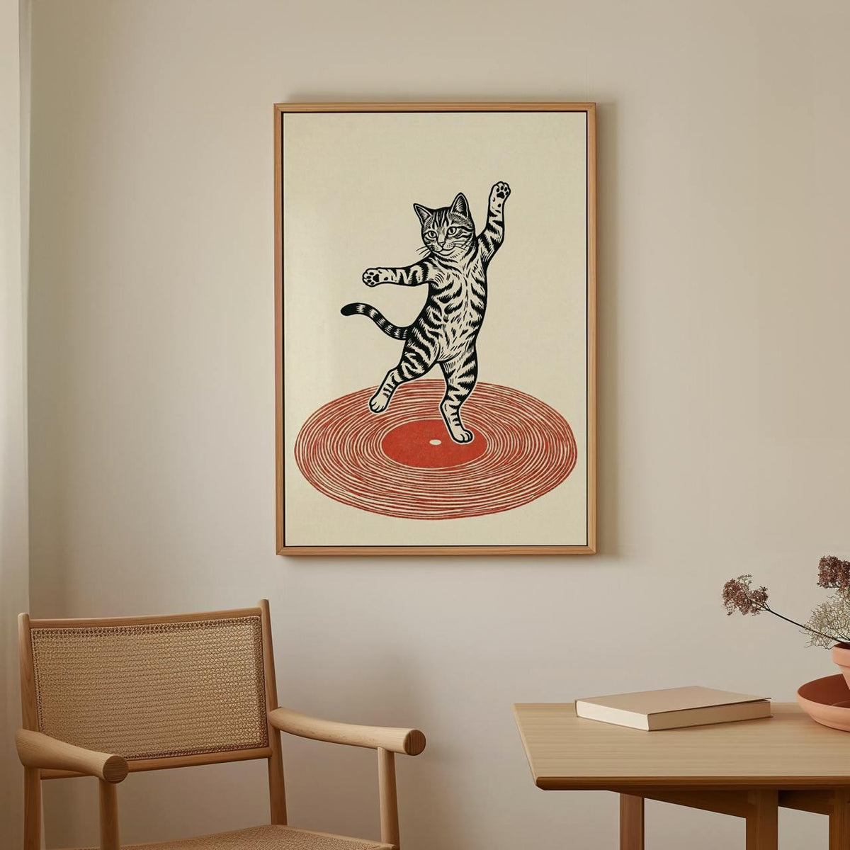 Retro Record Player Dancing Art Print, Modern Music Illustration Poster, Quirky Wall Decor For Bar Living Room