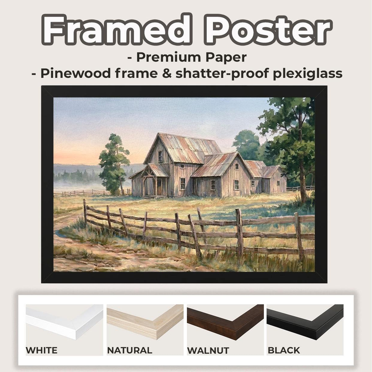 Vintage Old Barn Canvas Large Farmhouse Wall Art Print, Rustic Wood Background Painting Decor, Farmhouse Decor Earth Ton
