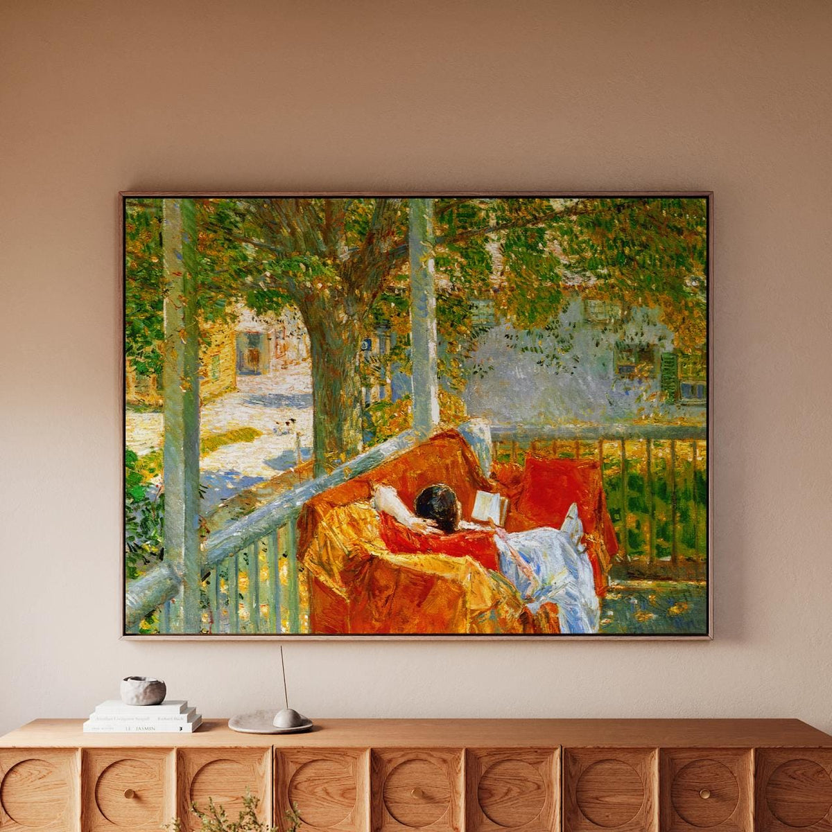 Frederick Childe Hassam, Couch on the Porch Cos Cob (1914) - Impressionist Porch Scene Print, Summer Domestic Art, Canva