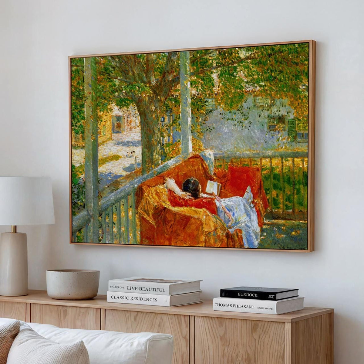 Frederick Childe Hassam, Couch on the Porch Cos Cob (1914) - Impressionist Porch Scene Print, Summer Domestic Art, Canva