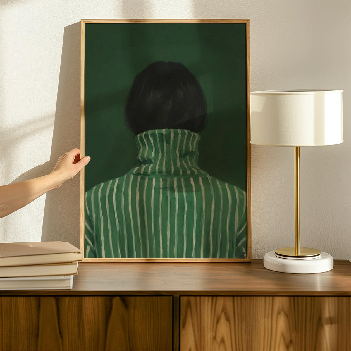 Emerald Green Abstract Woman Art Print, Minimalist Japandi Wall Decor, Modern Female Portrait Poster, ART62
