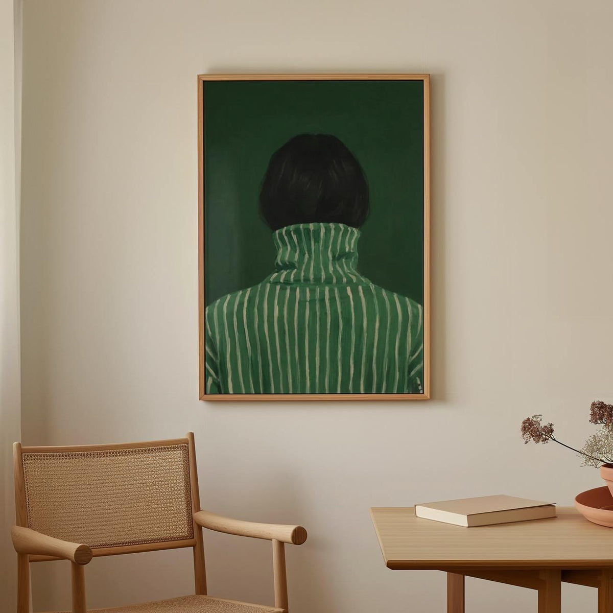 Emerald Green Abstract Woman Art Print, Minimalist Japandi Wall Decor, Modern Female Portrait Poster, ART62