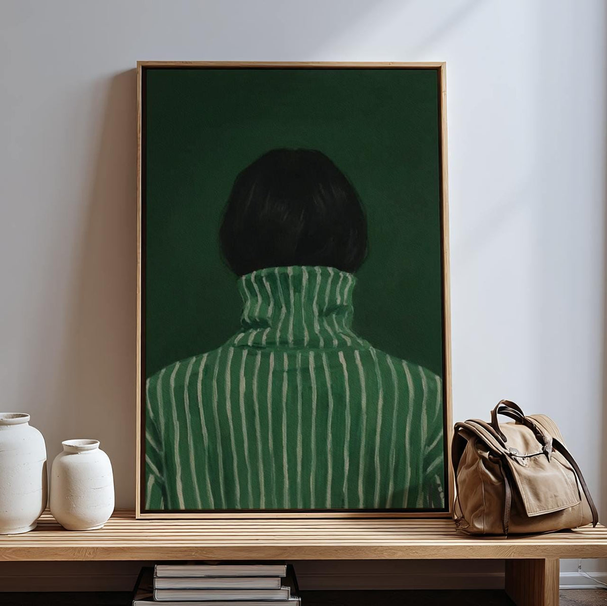Emerald Green Abstract Woman Art Print, Minimalist Japandi Wall Decor, Modern Female Portrait Poster, ART62