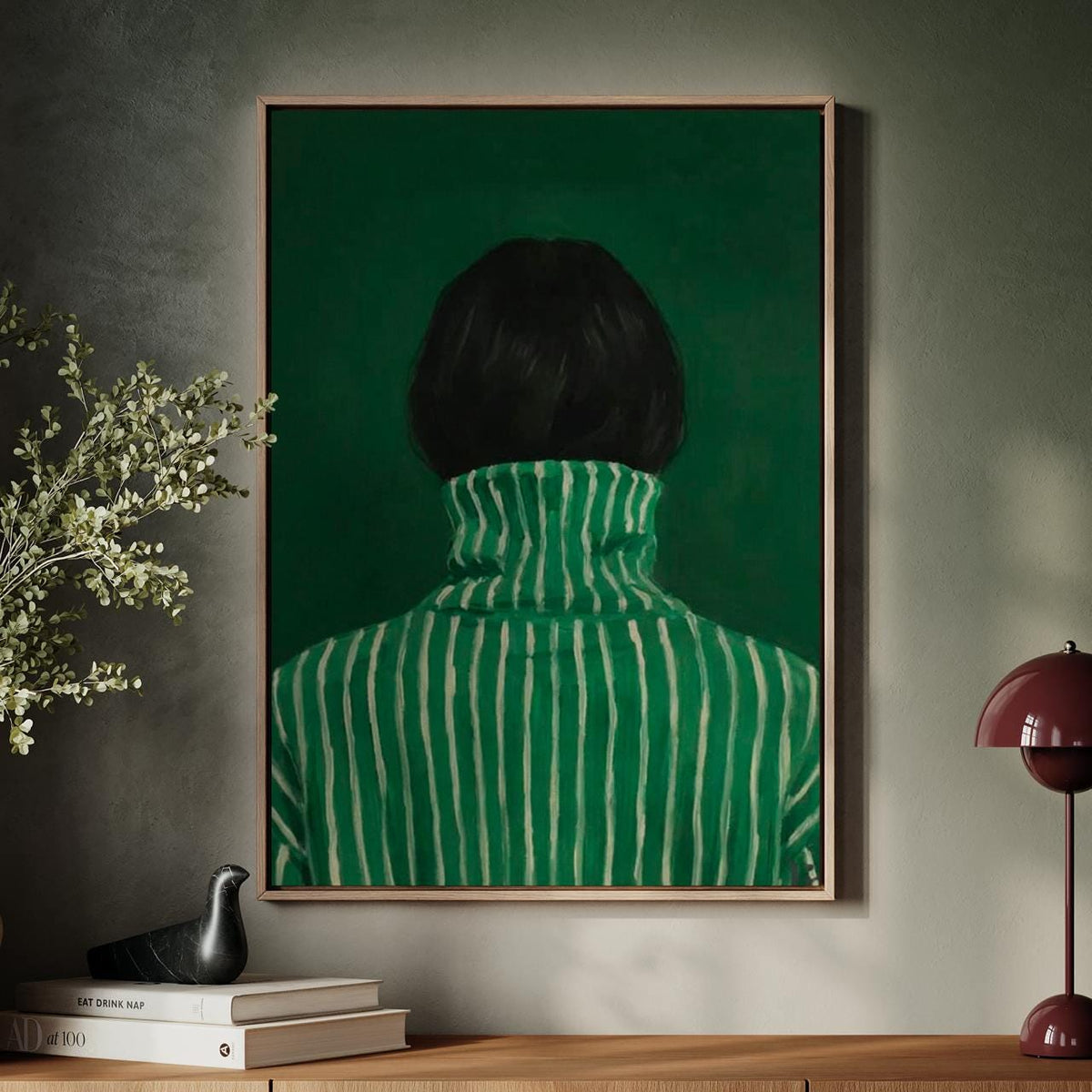 Emerald Green Abstract Woman Art Print, Minimalist Japandi Wall Decor, Modern Female Portrait Poster, ART62
