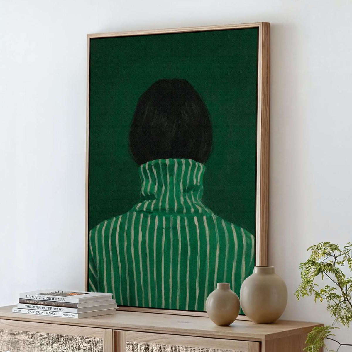 Emerald Green Abstract Woman Art Print, Minimalist Japandi Wall Decor, Modern Female Portrait Poster, ART62