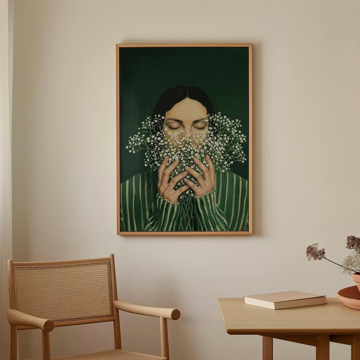 Minimalist Emerald Green Woman Poster, Abstract Japandi Art Print, Tranquil Modern Home Wall Decor, ART62