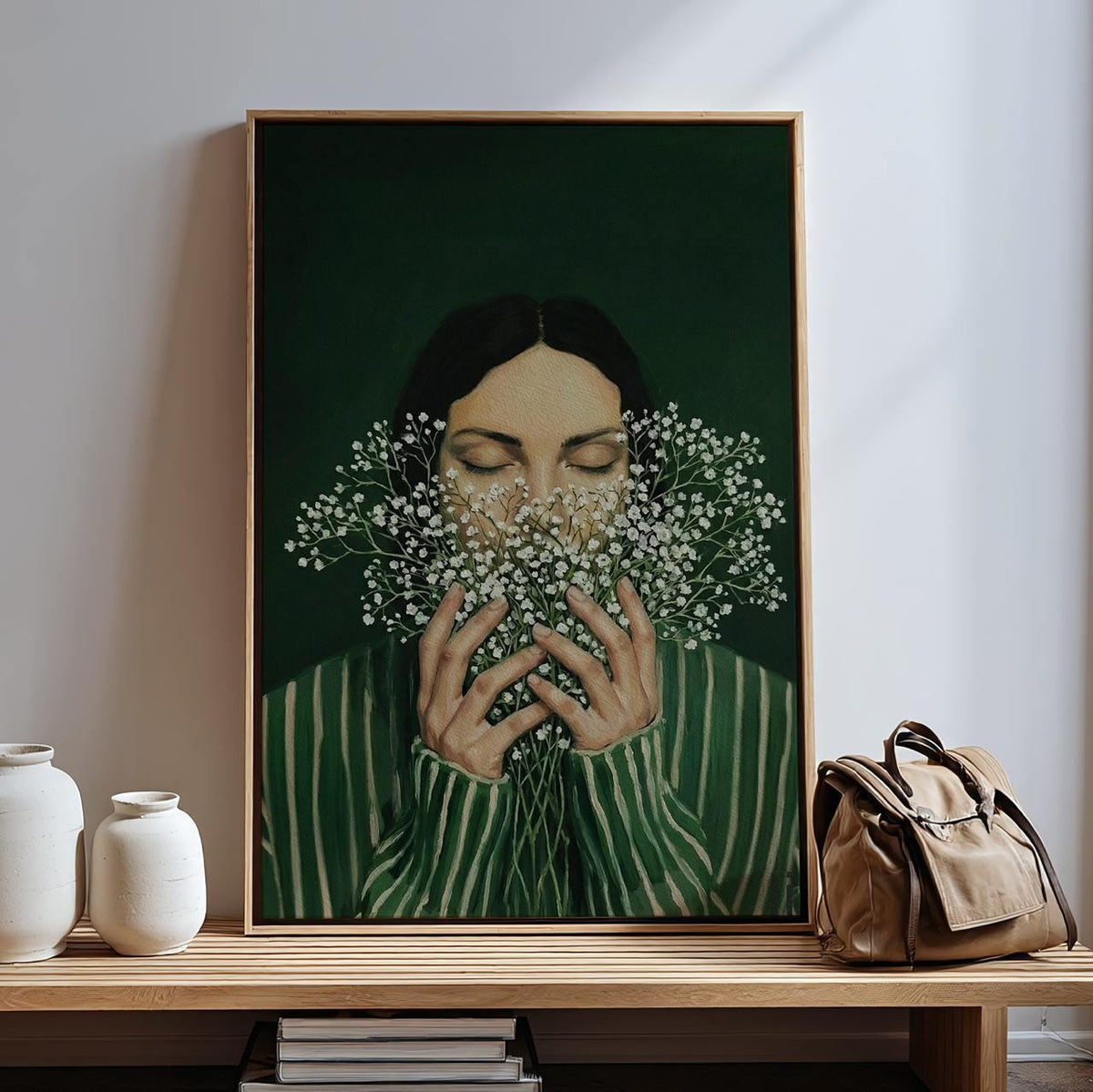 Minimalist Emerald Green Woman Poster, Abstract Japandi Art Print, Tranquil Modern Home Wall Decor, ART62