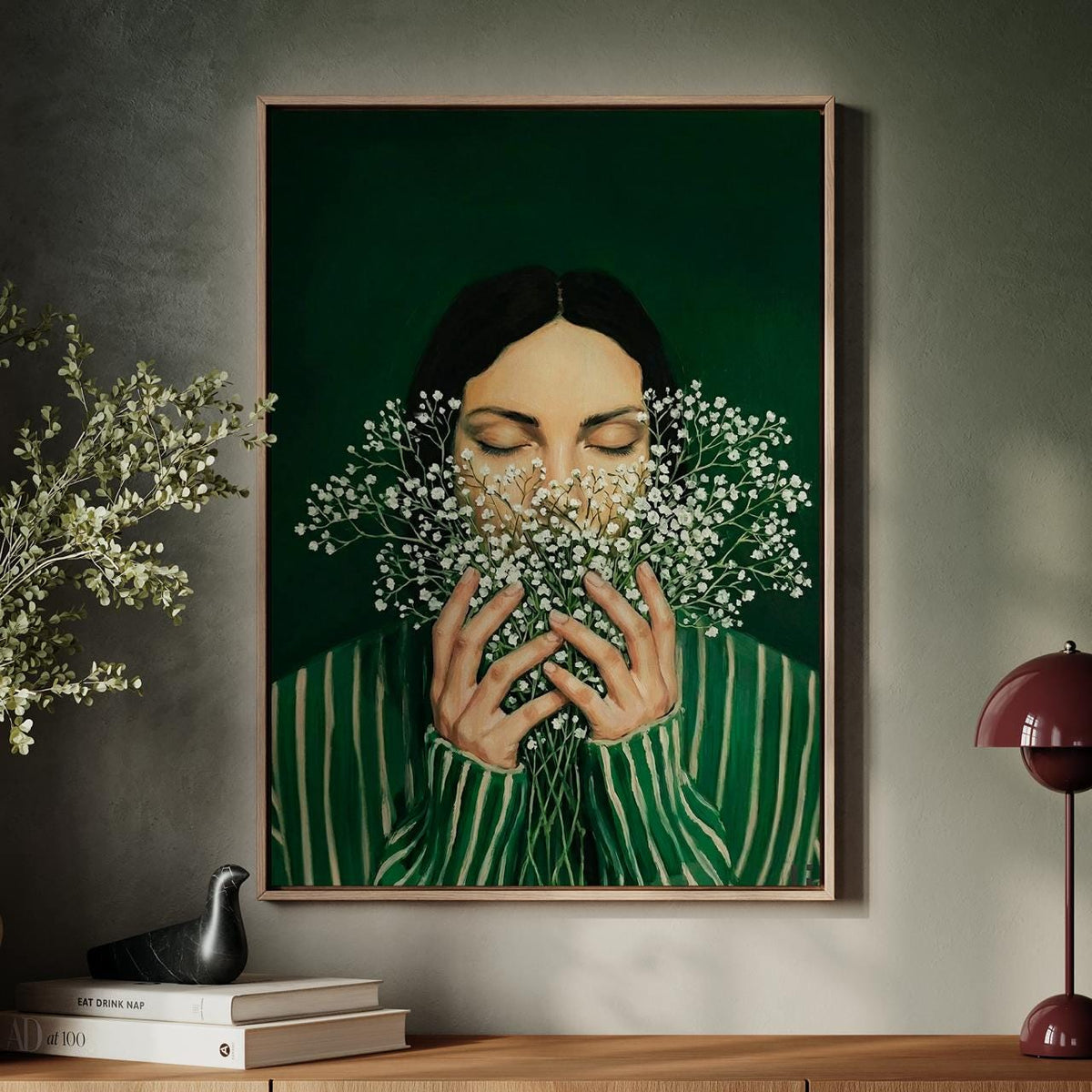 Minimalist Emerald Green Woman Poster, Abstract Japandi Art Print, Tranquil Modern Home Wall Decor, ART62