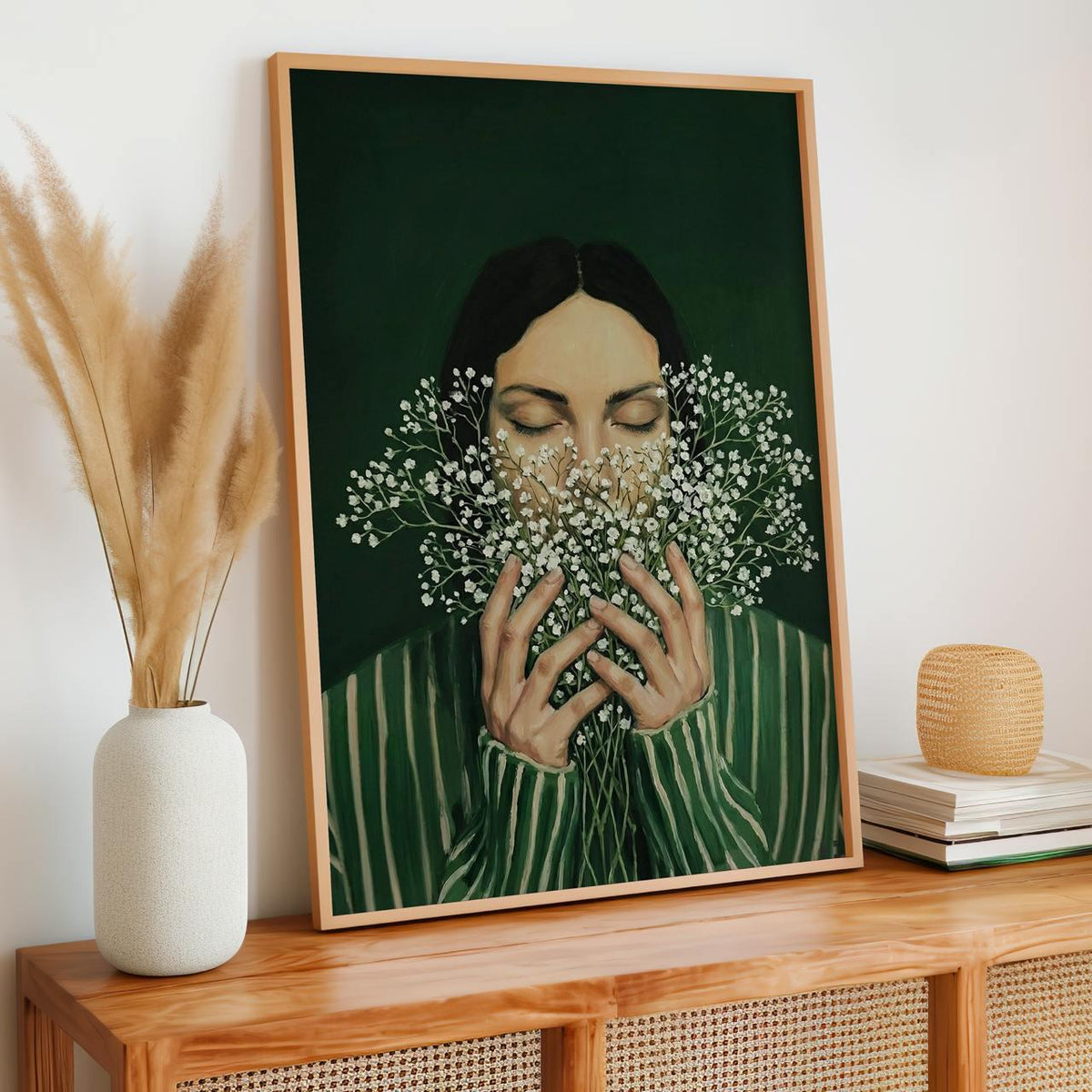 Minimalist Emerald Green Woman Poster, Abstract Japandi Art Print, Tranquil Modern Home Wall Decor, ART62