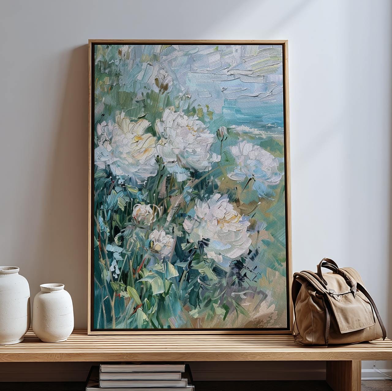 Framed Cotton Canvas Vintage Floral Art, Botanical Still Life Wall Decor, Modern Living Room Large Art Print, ART170