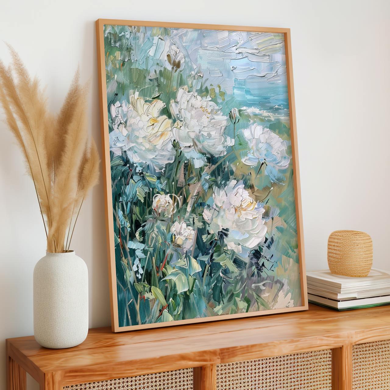 Framed Cotton Canvas Vintage Floral Art, Botanical Still Life Wall Decor, Modern Living Room Large Art Print, ART170