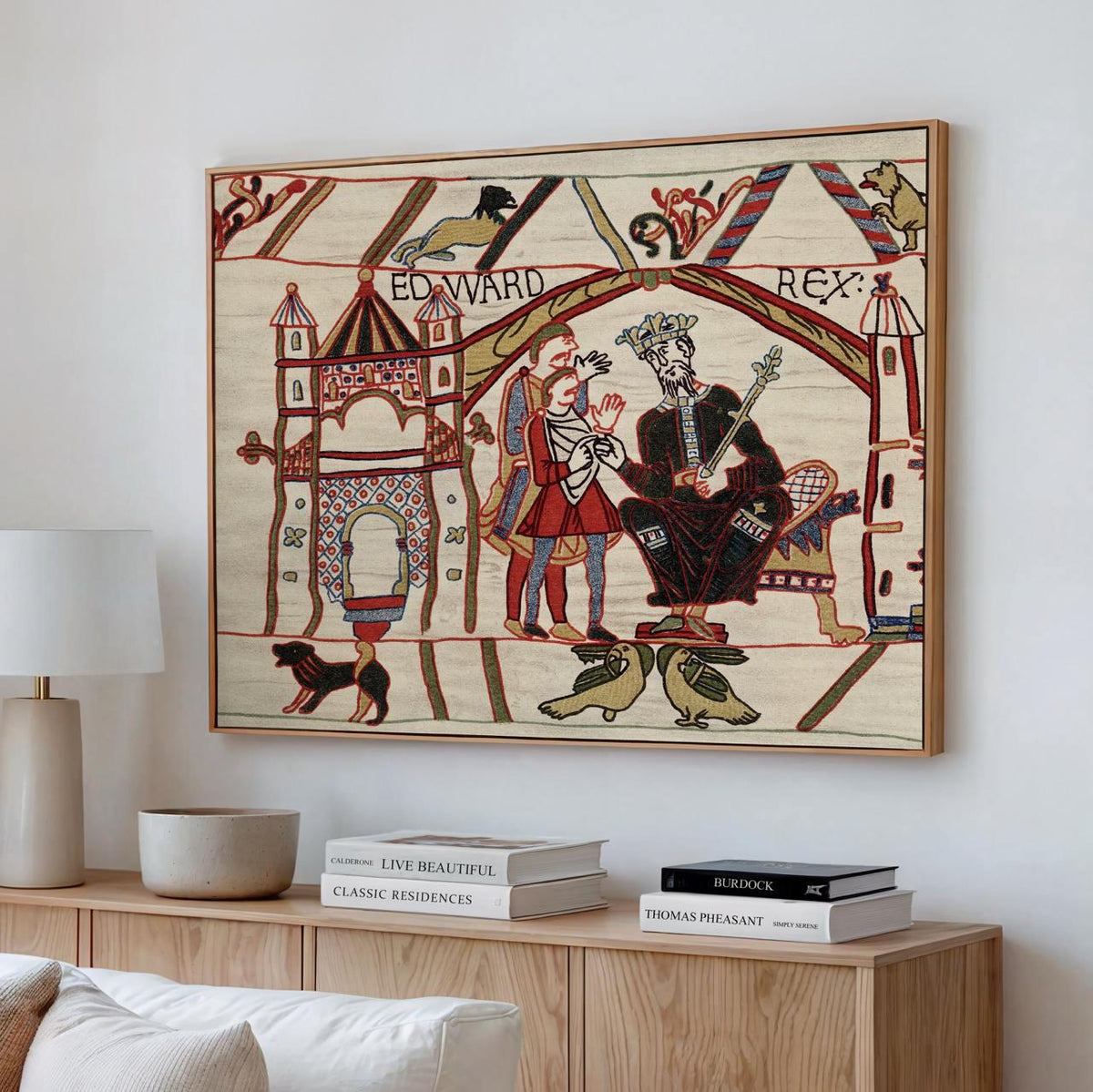 Edward the Confessor, Anglo-Saxon King of England (1042-66) - Medieval Royal Portrait Print, Bayeux Tapestry Scene, Canv