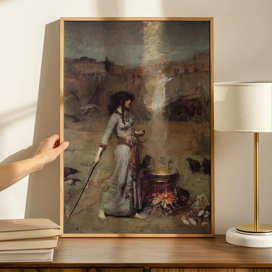 The Magic Circle Tate Britain Version - John William Waterhouse Sorceress Canvas Print, Cauldron Ritual Art, Witchy Bedr