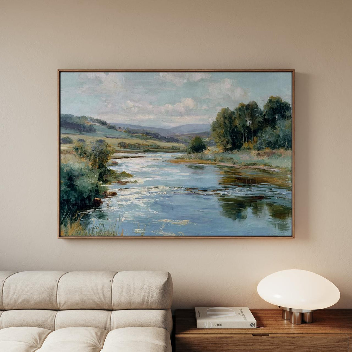 Large Framed Vintage Landscape Wall Art, Oil Painting Print On Canvas, Nature Decor For Living Room Art171