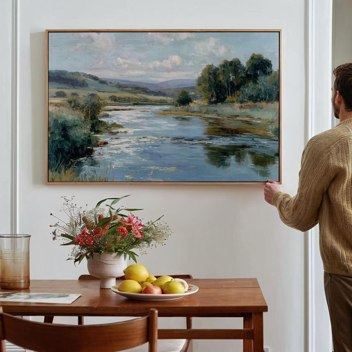 Large Framed Vintage Landscape Wall Art, Oil Painting Print On Canvas, Nature Decor For Living Room Art171