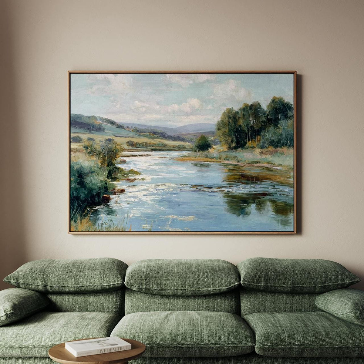 Large Framed Vintage Landscape Wall Art, Oil Painting Print On Canvas, Nature Decor For Living Room Art171