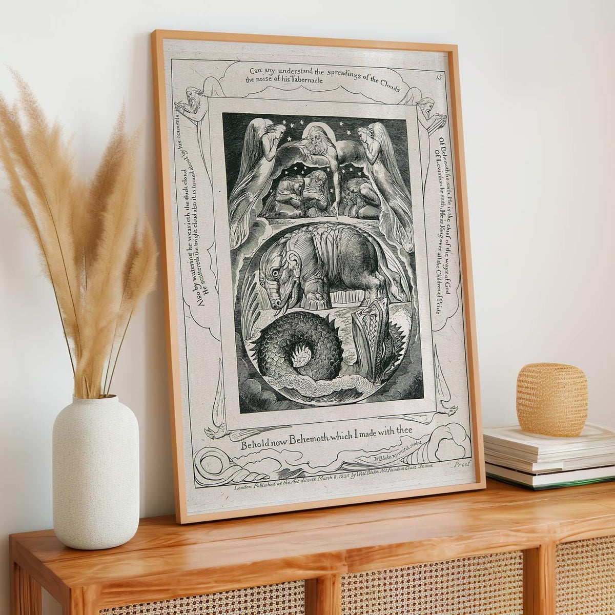 William Blake, Behemoth and Leviathan - Mythological Print, Biblical Wall Art, Romantic Era Decor, Living Room Art, Canv